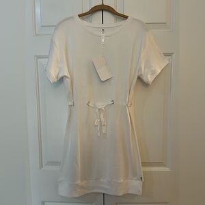 Fabletics White Cotton Short Sleeve Tee Dress with Tie Detail NWT Size S